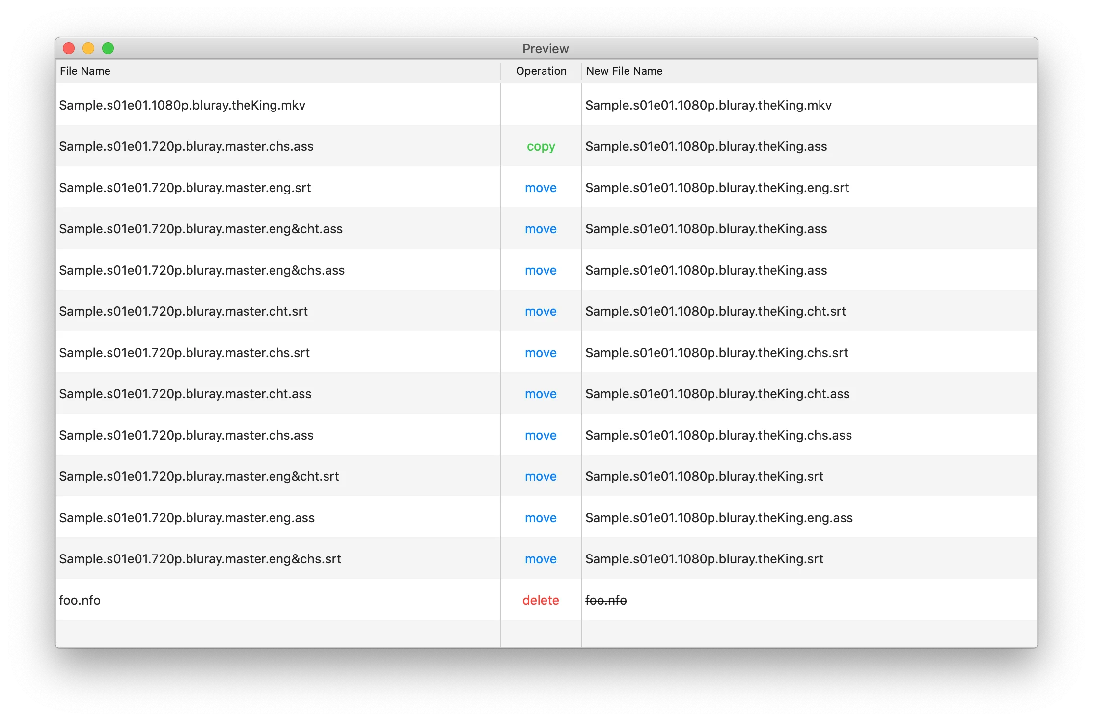 Previewing subtitle matches before renaming